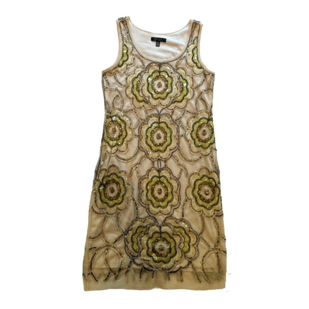 Sequin knee length dress in neutral  shades